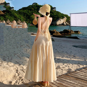 Seaside Holiday Dress Set To Take Pictures And Wear Age-Reduction Knitted Slings + A-Word Cake Skirt